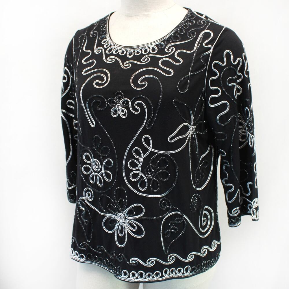 Lauren Michelle plus vintage 90s embossed dressy black rayon blend blouse top 2X